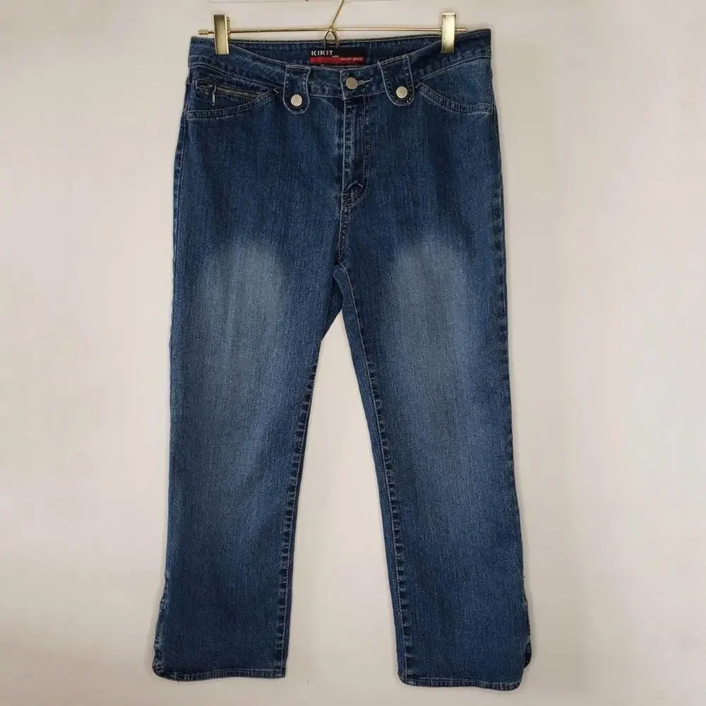 KIKIT High Waist Cropped Jeans button detail sz 8 - Picture 4 of 8